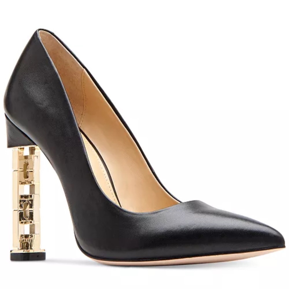 Katy Perry Collections Black and Gold Heels with Metallic Block Design
